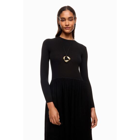 Thakoon Black Drop Waist Long Sleeve Knit A-Line Minimalist Midi Dress Size M - Picture 4 of 14